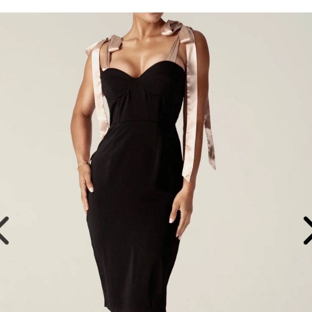 NWT Arezu Bow Tie Strap Dress Aliava Black Rose Gold Women's Size M J